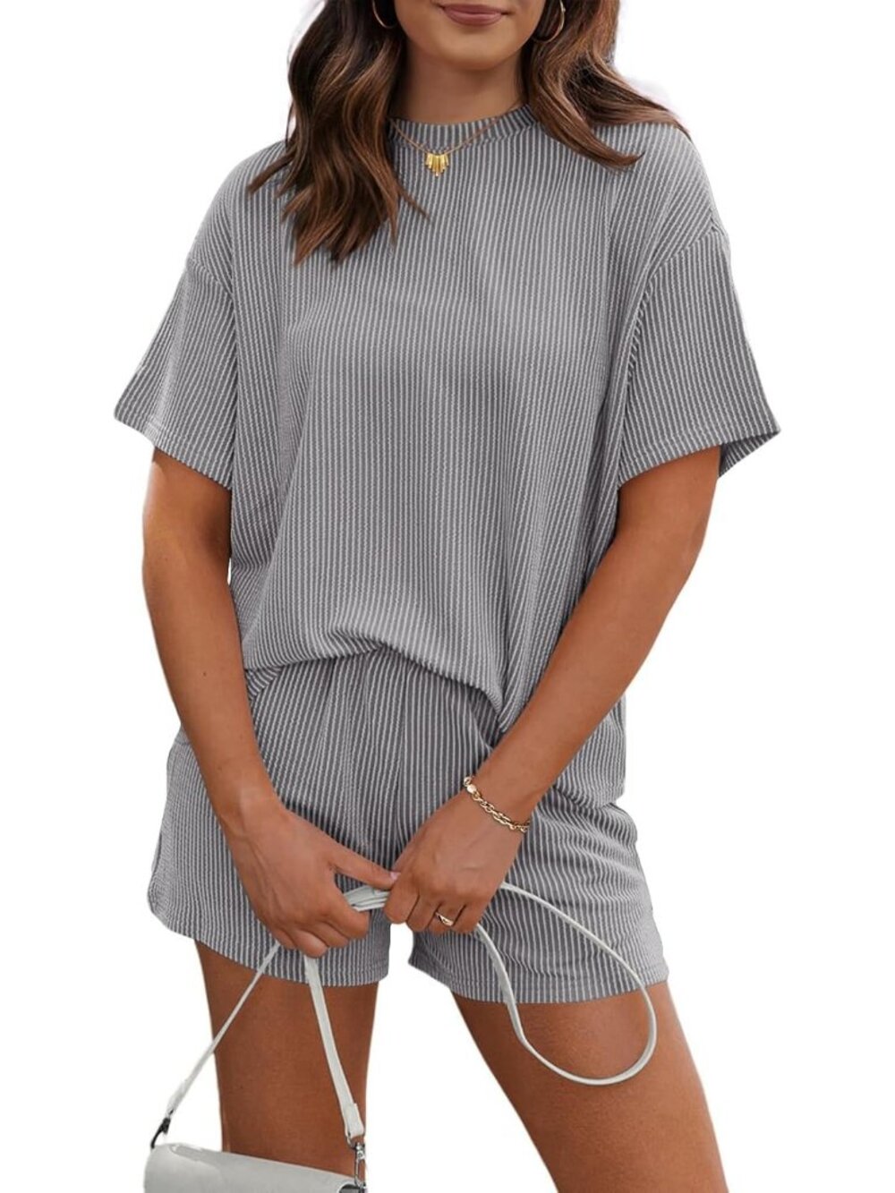 〽️Women's Shorts Set Gray Short Sleeves 2 Piece Oversized Matching Tracksuit